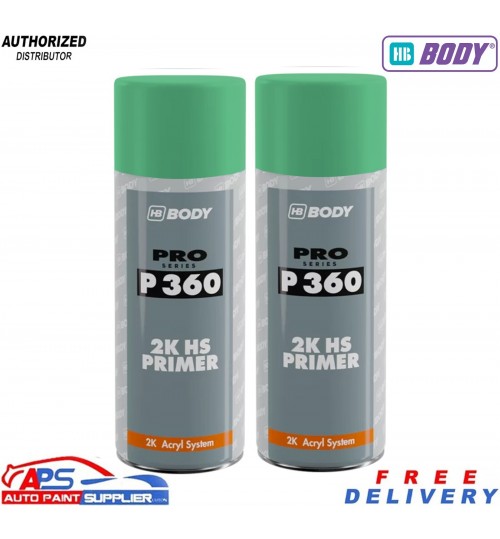 HB Body P360 High Build Primer Aerosol Green 400ml - Pack of 2 2K HS